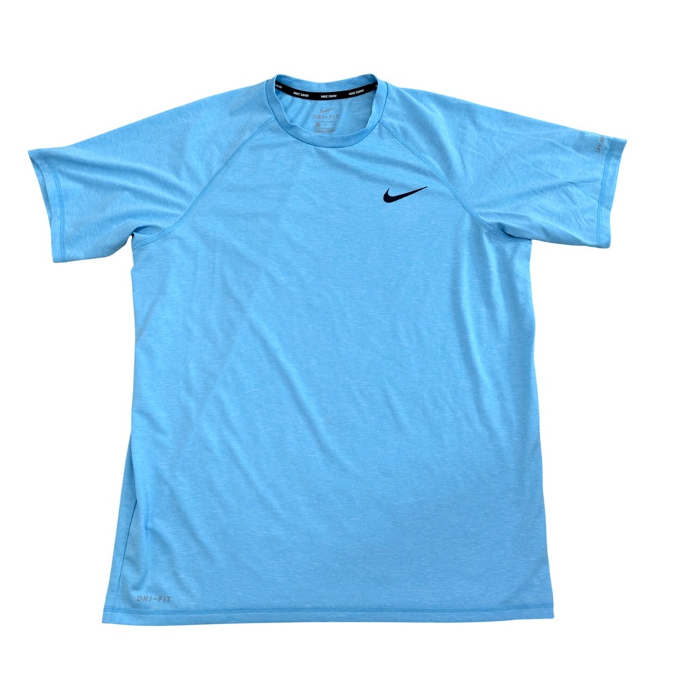 Nike Swim Rash Guard Mens Large Blue Dri-FIT Short Sleeve UPF 40+ Shirt